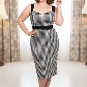 Pinup Couture Black and White Houndstooth Midi Dress
